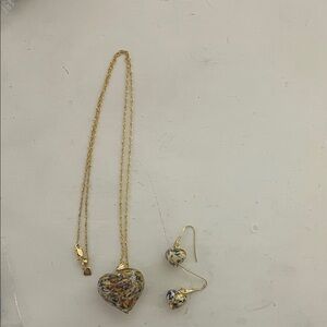 Gold Heart Pendant Necklace and Earrings Set